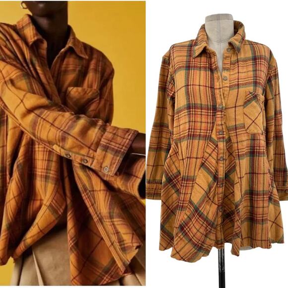 Free People We The Free Kalli Plaid Buttondown Shirt Flannel‎ Tunic Top Small - Picture 1 of 16